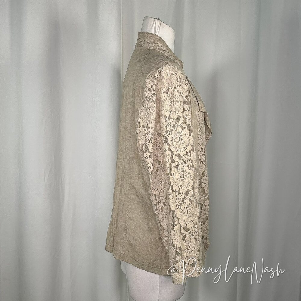 Chicos Lace Draped Open Front Jacket Size 2 Tan - Picture 7 of 12
